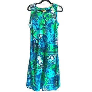 Hilo Hattie Tropical Hawaiian Print Shift Midi Dress Size Medium